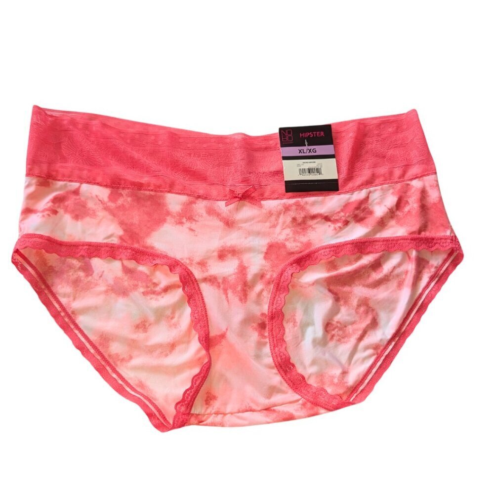 XXL PINK WHITE HIPSTER PANTIES LACE FLORAL NO BIND BAND SILKY GATHERED BACK NWT
